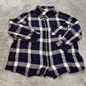 Faded Glory Blouse Shirt Womens 2X 18W 20W Blue Plaid Long Sleeve Top Soft Rayon